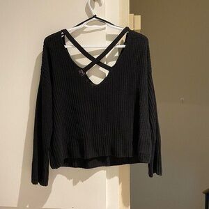 Davided Black v neck Knit Sweater with Crisscross Back, size M